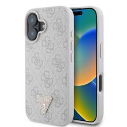 Etui Guess do iPhone 16 Plus różowy Leather 4G Triangle Strass