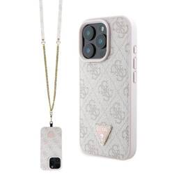 Etui Guess do iPhone 16 Pro Max różowy Leather Metal Logo Strass Crossbody