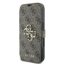 Etui Guess do iPhone 16 Pro brązowy book 4G Metal Logo