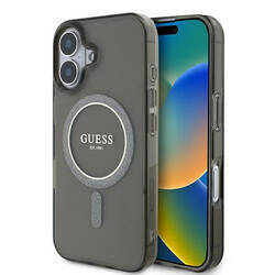 Etui Guess do iPhone 16 czarny IML Glitter Circle MagSafe