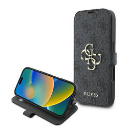 Etui Guess do iPhone 16 czarny book 4G Metal Logo