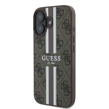 Etui Guess do iPhone 16 Plus brązowy 4G Printed Stripes MagSafe