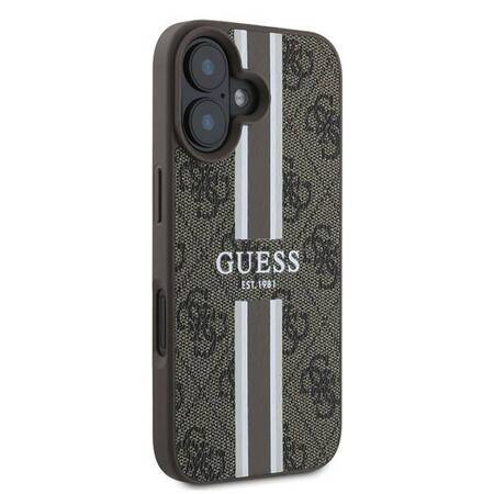 Etui Guess do iPhone 16 Plus brązowy 4G Printed Stripes MagSafe