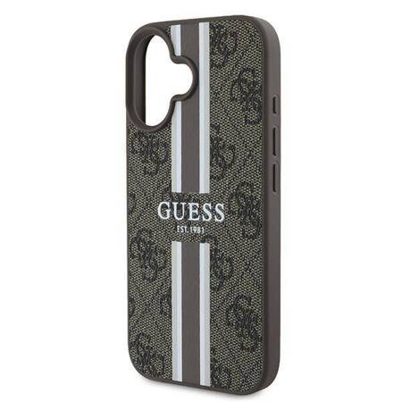 Etui Guess do iPhone 16 Plus brązowy 4G Printed Stripes MagSafe