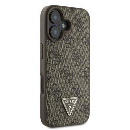 Etui Guess do iPhone 16 Plus brązowy Leather 4G Triangle Strass