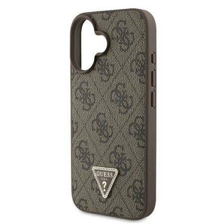 Etui Guess do iPhone 16 Plus brązowy Leather 4G Triangle Strass