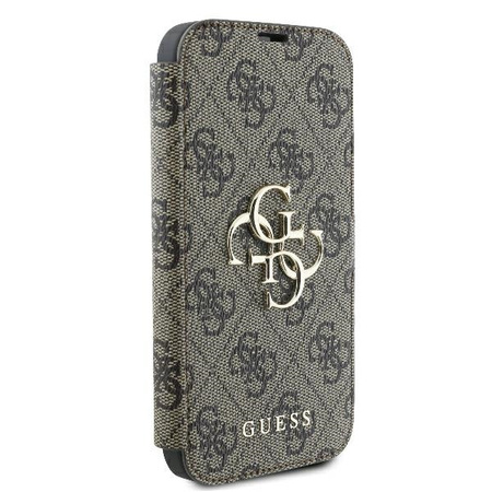 Etui Guess do iPhone 16 Plus brązowy book 4G Metal Logo