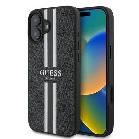 Etui Guess do iPhone 16 Plus czarny 4G Printed Stripes MagSafe