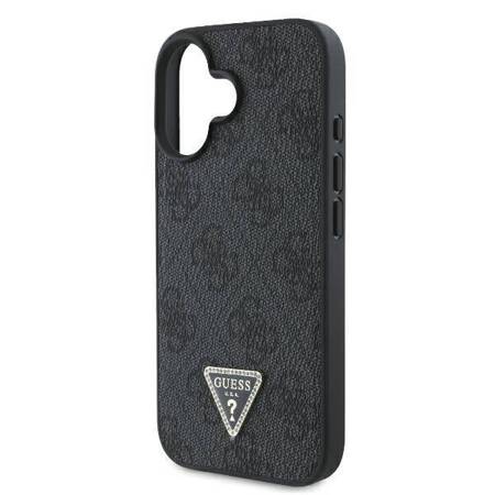 Etui Guess do iPhone 16 Plus czarny Leather 4G Triangle Strass