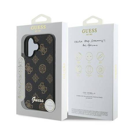 Etui Guess do iPhone 16 Plus czarny PU Peony Script MagSafe