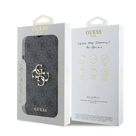 Etui Guess do iPhone 16 Plus czarny book 4G Metal Logo