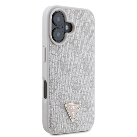 Etui Guess do iPhone 16 Plus różowy Leather 4G Triangle Strass