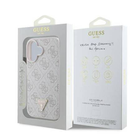 Etui Guess do iPhone 16 Plus różowy Leather 4G Triangle Strass