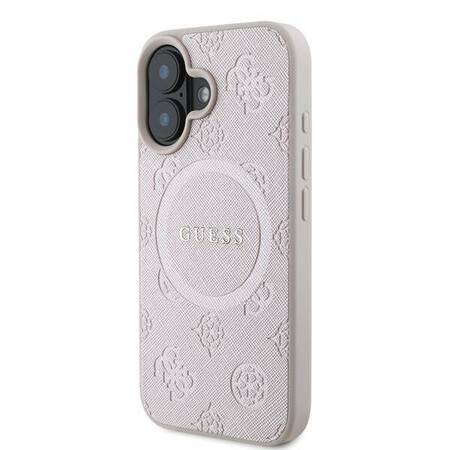 Etui Guess do iPhone 16 Plus różowy Saffiano Peony Classic Logo MagSafe