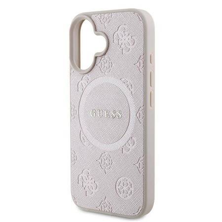 Etui Guess do iPhone 16 Plus różowy Saffiano Peony Classic Logo MagSafe