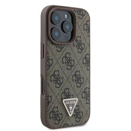 Etui Guess do iPhone 16 Pro Max brązowy Leather 4G Triangle Strass