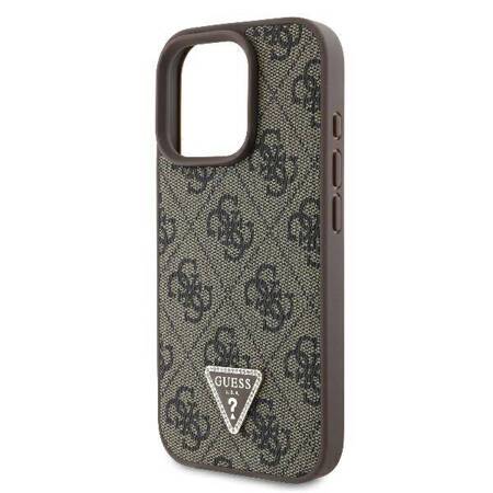 Etui Guess do iPhone 16 Pro Max brązowy Leather 4G Triangle Strass