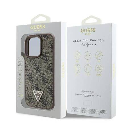 Etui Guess do iPhone 16 Pro Max brązowy Leather 4G Triangle Strass