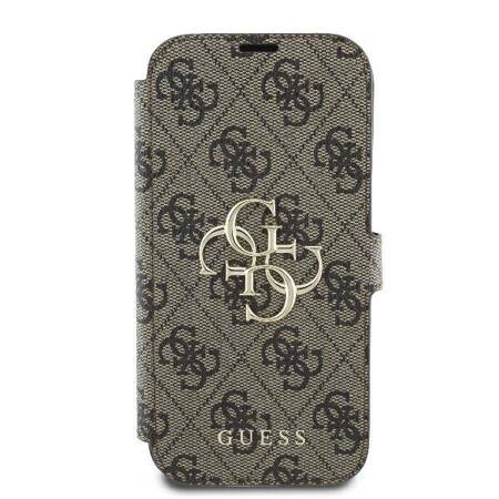 Etui Guess do iPhone 16 Pro Max brązowy book 4G Metal Logo