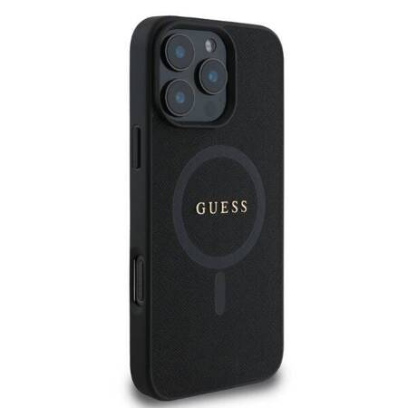 Etui Guess do iPhone 16 Pro Max czarny Saffiano Classic Logo MagSafe