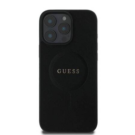 Etui Guess do iPhone 16 Pro Max czarny Saffiano Classic Logo MagSafe