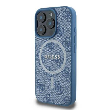 Etui Guess do iPhone 16 Pro Max niebieski 4G Classic Logo MagSafe