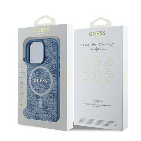 Etui Guess do iPhone 16 Pro Max niebieski 4G Classic Logo MagSafe