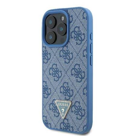 Etui Guess do iPhone 16 Pro Max niebieski Leather 4G Triangle Strass