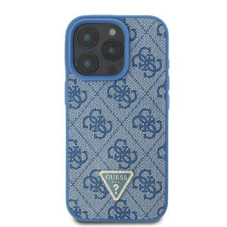 Etui Guess do iPhone 16 Pro Max niebieski Leather 4G Triangle Strass