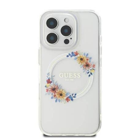 Etui Guess do iPhone 16 Pro Max przeźroczysty IML Flowers Wreath MagSafe