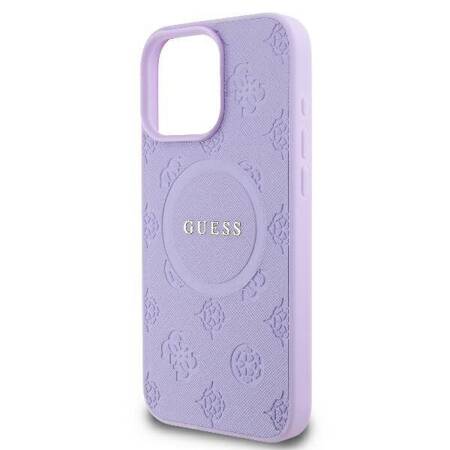 Etui Guess do iPhone 16 Pro Max purpurowy Saffiano Peony Classic Logo MagSafe