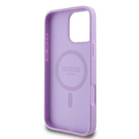 Etui Guess do iPhone 16 Pro Max purpurowy Saffiano Peony Classic Logo MagSafe