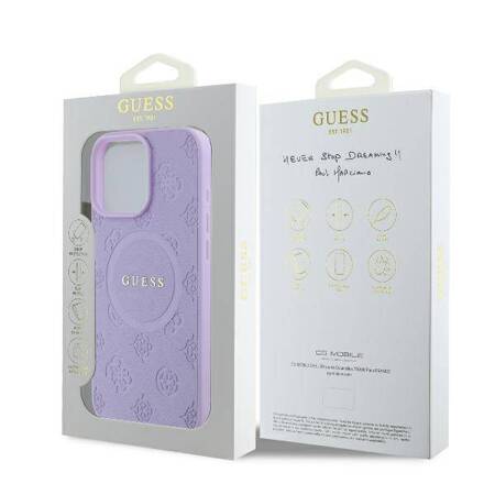 Etui Guess do iPhone 16 Pro Max purpurowy Saffiano Peony Classic Logo MagSafe