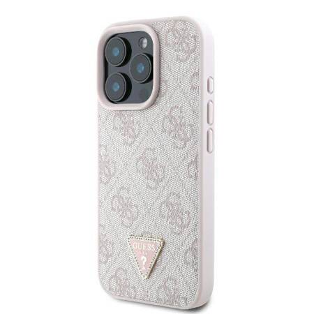 Etui Guess do iPhone 16 Pro Max różowy Leather 4G Triangle Strass