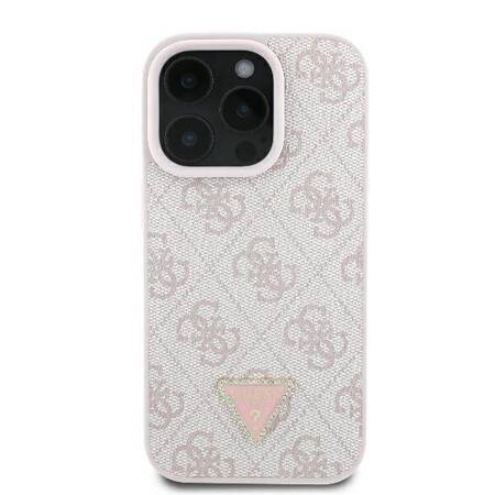 Etui Guess do iPhone 16 Pro Max różowy Leather 4G Triangle Strass