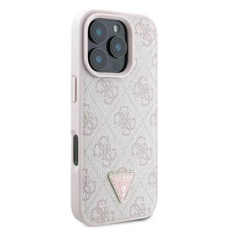 Etui Guess do iPhone 16 Pro Max różowy Leather 4G Triangle Strass