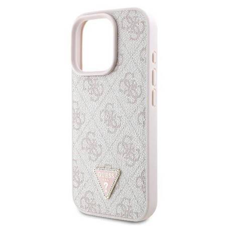 Etui Guess do iPhone 16 Pro Max różowy Leather 4G Triangle Strass