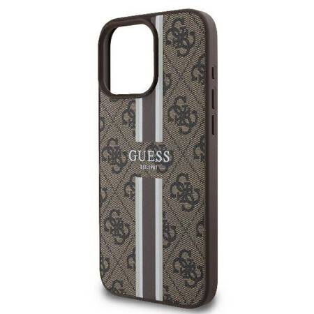 Etui Guess do iPhone 16 Pro brązowy 4G Printed Stripes MagSafe