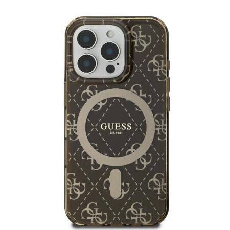 Etui Guess do iPhone 16 Pro brązowy IML 4G Background MagSafe