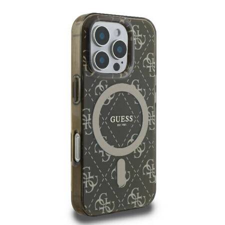 Etui Guess do iPhone 16 Pro brązowy IML 4G Background MagSafe