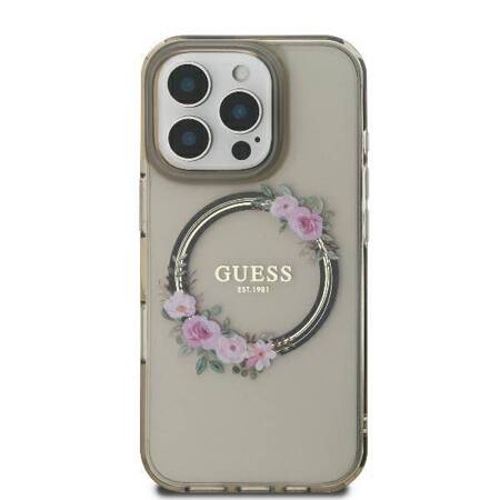 Etui Guess do iPhone 16 Pro czarny IML Flowers Wreath MagSafe