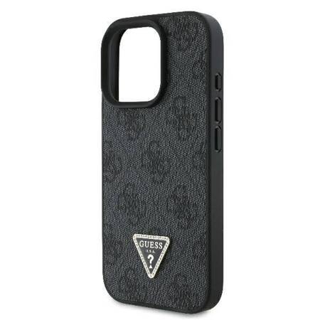 Etui Guess do iPhone 16 Pro czarny Leather 4G Triangle Strass