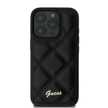 Etui Guess do iPhone 16 Pro czarny Quilted Metal Logo