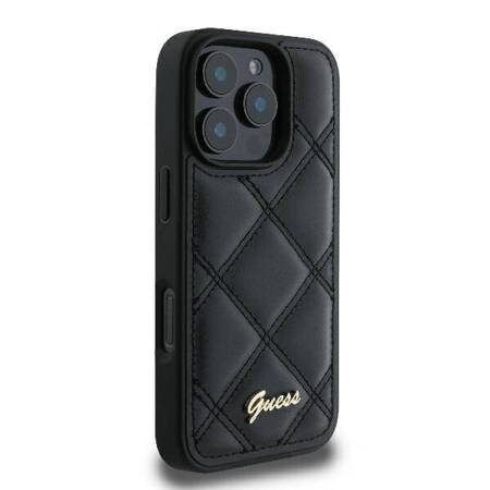 Etui Guess do iPhone 16 Pro czarny Quilted Metal Logo