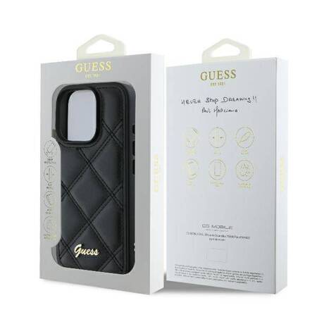 Etui Guess do iPhone 16 Pro czarny Quilted Metal Logo