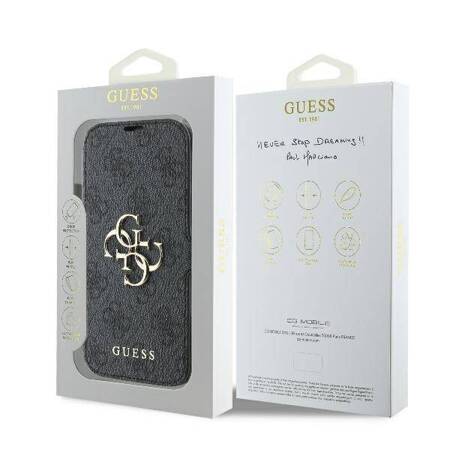 Etui Guess do iPhone 16 Pro czarny book 4G Metal Logo