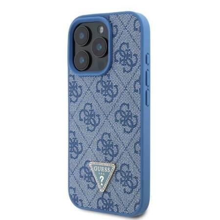 Etui Guess do iPhone 16 Pro niebieski Leather 4G Triangle Strass