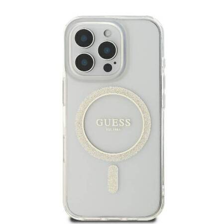 Etui Guess do iPhone 16 Pro przeźroczysty IML Glitter Circle MagSafe