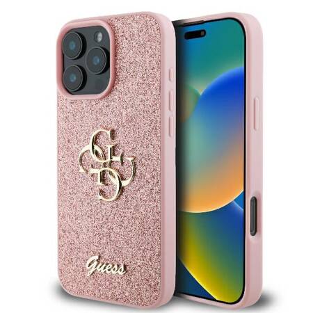 Etui Guess do iPhone 16 Pro różowy Fixed Glitter Big 4G