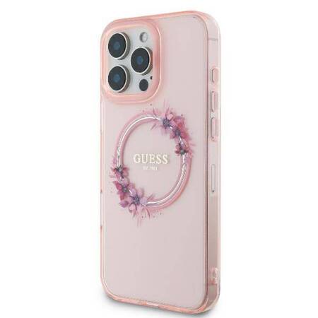 Etui Guess do iPhone 16 Pro różowy IML Flowers Wreath MagSafe